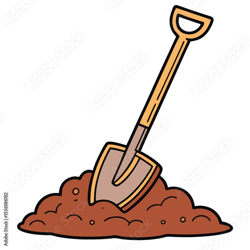 Cartoon Shovel Illustration Digging, Gardening, Planting, Ground, Soil