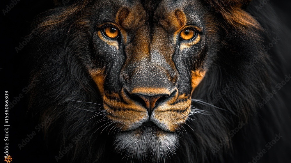 Fototapeta premium Close-up lion portrait, dark background