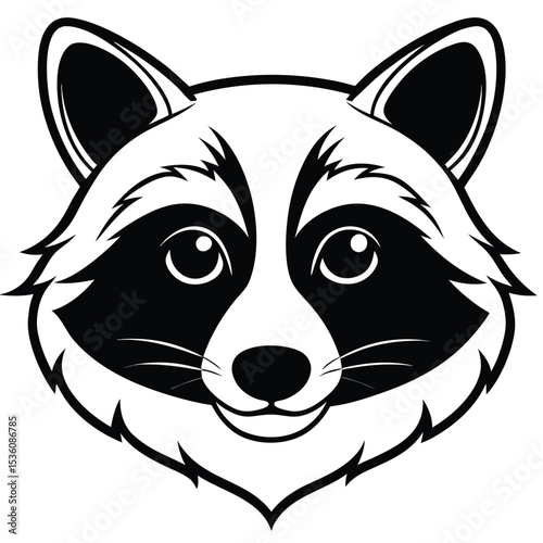 The cute raccoon face is in black and white with a sweet, gentle expression