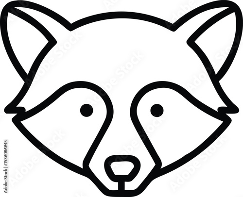 Simple, black outlined raccoon face appears against a clean white background now