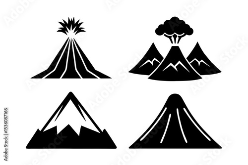 set of Volcano icon silhouette vector illustration