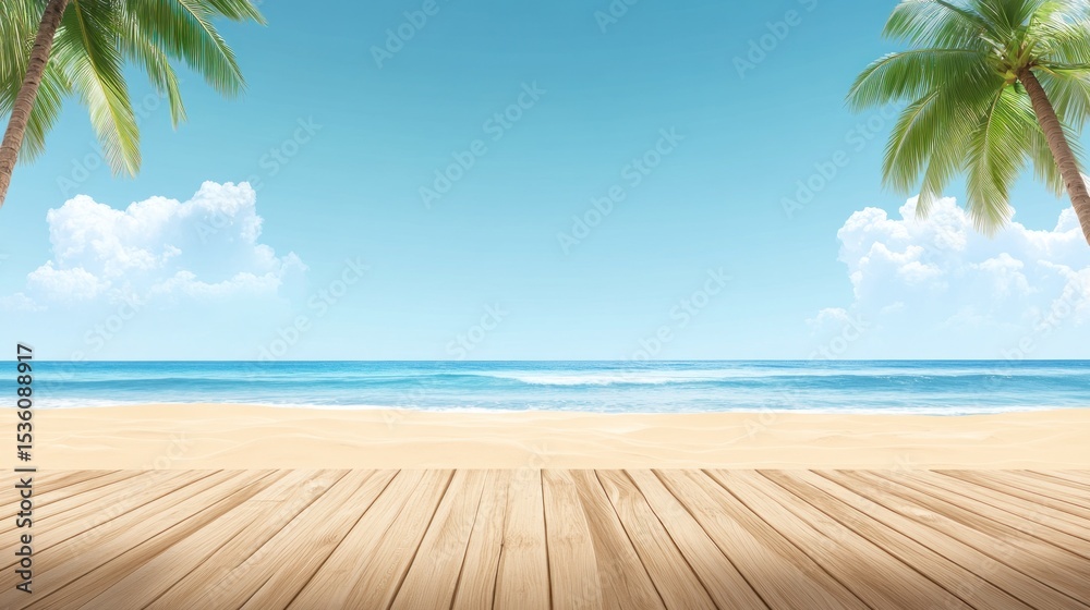 Fototapeta premium Tropical beach background with wooden platform