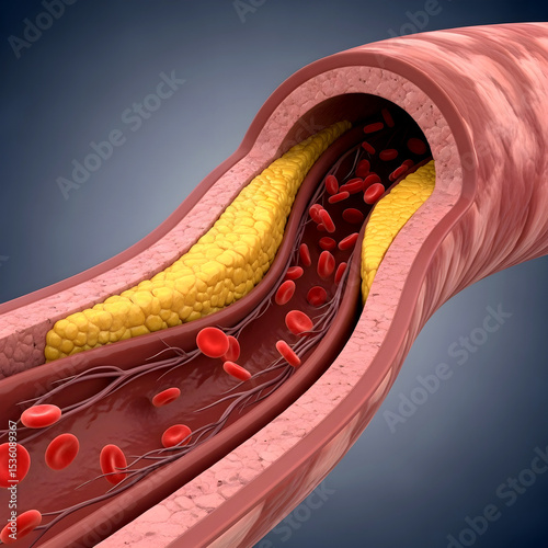Fat embolism syndrome – 3D Medical Illustration of Plaque Buildup.Atherosclerosis in Artery.