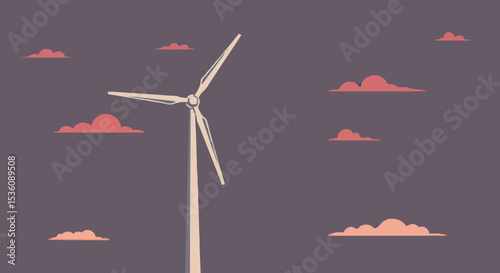 Wind turbine with pink clouds renewable energy