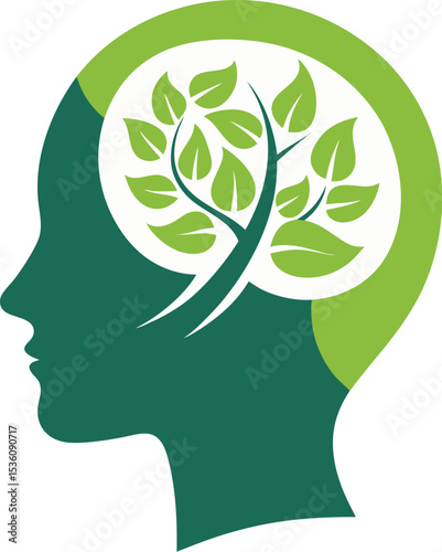 human head with green plant