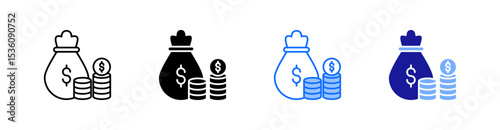 Money Bag Multiple Style Icon Set Vector 
