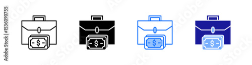 Briefcase Multiple Style Icon Set Vector 