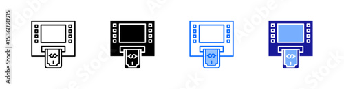 Atm Multiple Style Icon Set Vector 