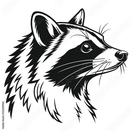 A striking monochrome illustration captures the majestic gaze of a raccoon in detailed artwork
