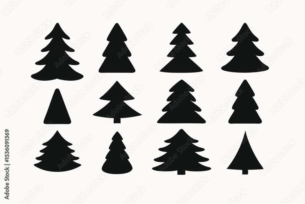 Obraz premium Collection of Simple Black Silhouette Christmas Tree Icons for Design