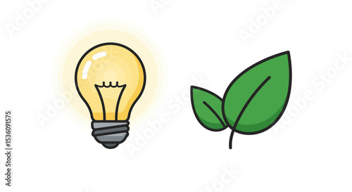 Ecology Light bulb and leaf icon set