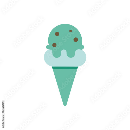 mint chocolate chip scoop on white background 