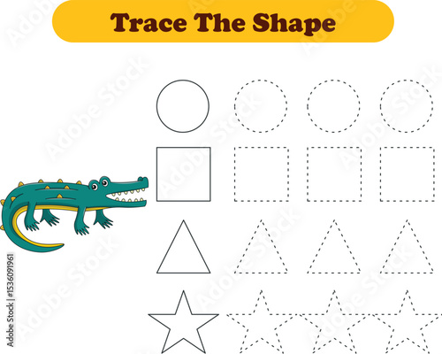 Tracing lines of different shape for kids with crocodiles. Vector Illustration