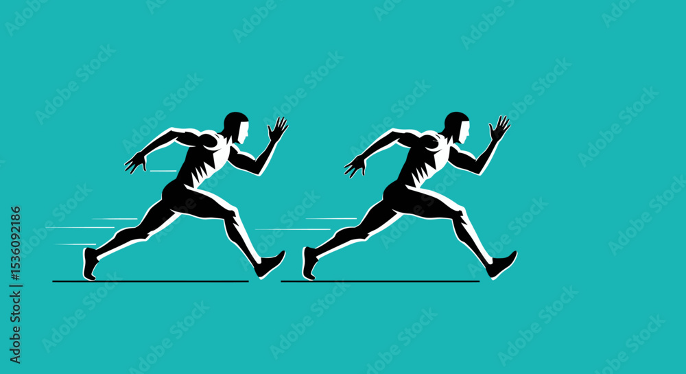 Obraz premium Dynamic running silhouette vector design featuring two sprinting figures in motion
