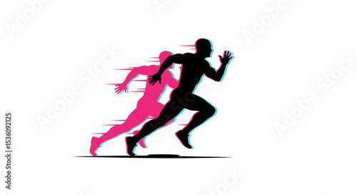Dynamic running silhouette vector design featuring two sprinting figures in motion