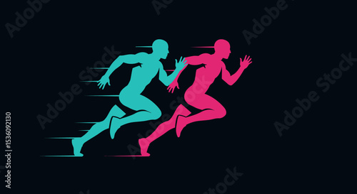 Dynamic running silhouette vector design featuring two sprinting figures in motion