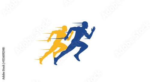 Dynamic running silhouette vector design featuring two sprinting figures in motion