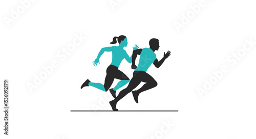 Dynamic running silhouette vector design featuring two sprinting figures in motion