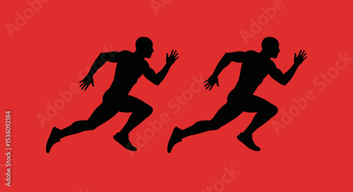 Dynamic running silhouette vector design featuring two sprinting figures in motion