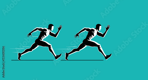 Dynamic running silhouette vector design featuring two sprinting figures in motion