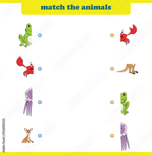 Match halves of cute cartoon wildlife animals. Logical game for kids