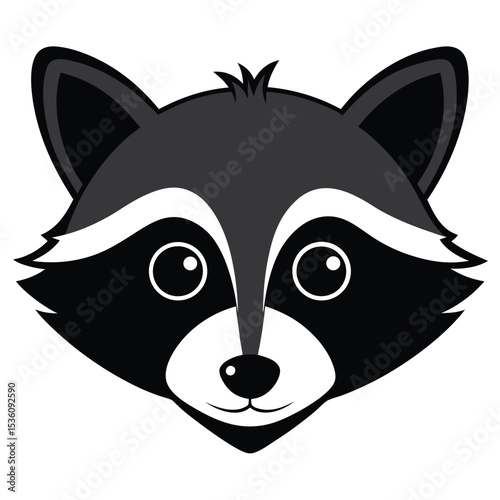 A cute cartoon raccoon face shows off striking black and white markings clearly
