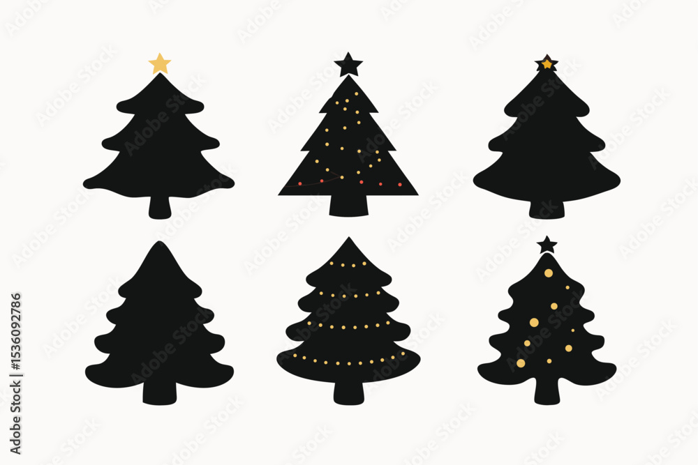 Obraz premium Christmas Tree Silhouettes 6 Unique Designs for Holiday Projects