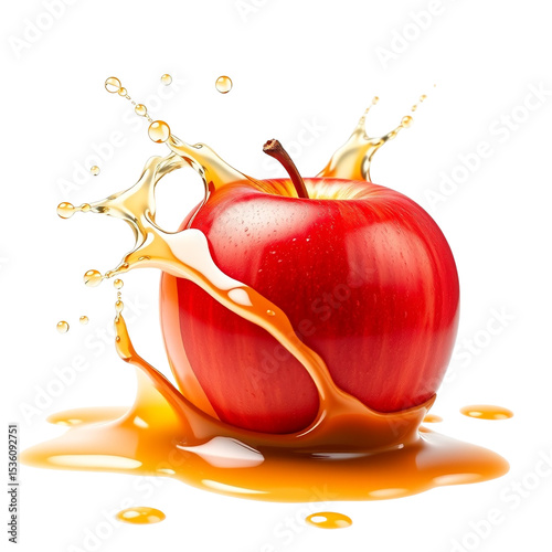 Apple falling into apple juice transparent background