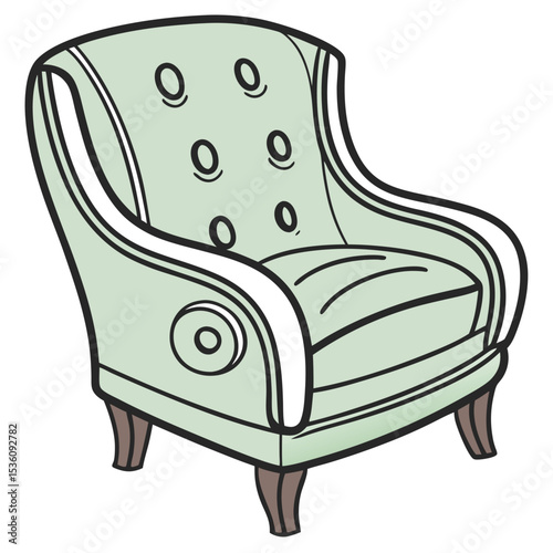 Elegant Green Upholstered Armchair Vintage Style Furniture Illustration