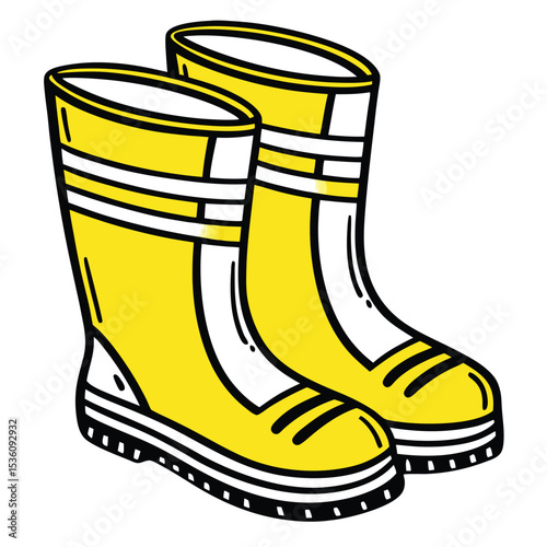 Bright Yellow Rubber Boots Waterproof Footwear Illustration