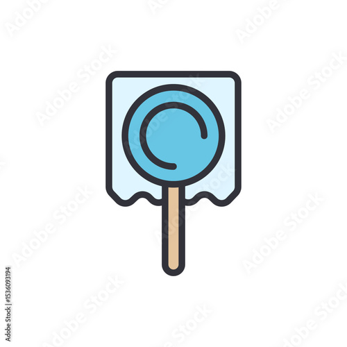 Stylized Blue Lollipop On Stick With Wrapper Isolated On White