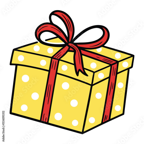 Yellow Gift Box with Red Ribbon Vector Illustration, Perfect for Holiday Designs and Celebrations