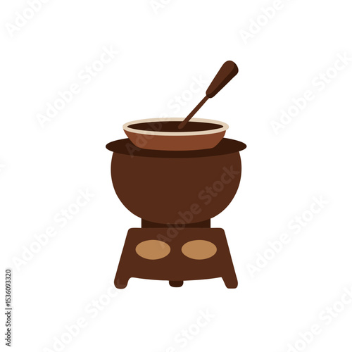 chocolate fondue pot on white background 