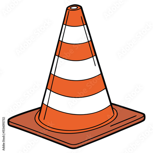 Orange and White Striped Traffic Cone Vector Illustration Safety, Construction, Warning