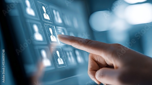 hand selecting profile from digital employee database on screen --ar 16:9 --v 7 Job ID: 42b38469-57b4-407e-82c4-e09012c378ef