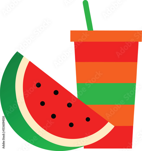 A glass of watermelon juice vector art illustration
