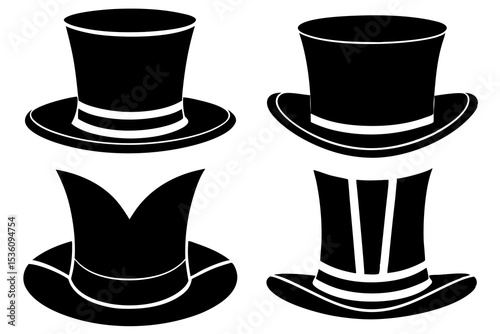 set of Top Hat silhouette vector illustration