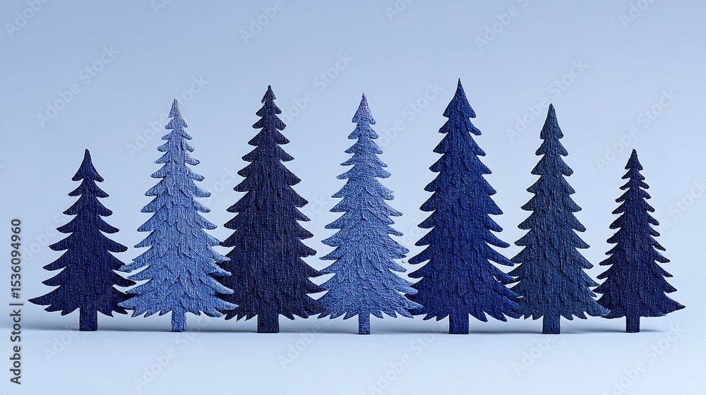Obraz premium A row of stylized christmas trees in shades of blue.
