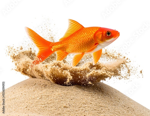 Goldfish leaping out of sand