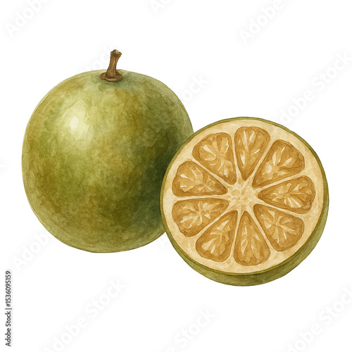 Watercolor Monk Fruit Illustration Isolated on Transparent Background