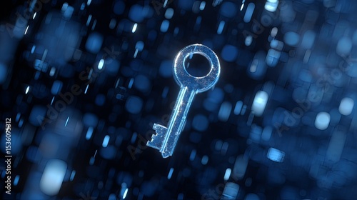 Key security element floating in digital blue background --ar 16:9 --v 7 Job ID: 6add3918-1bb5-4558-9bd4-70a62c7f25fa