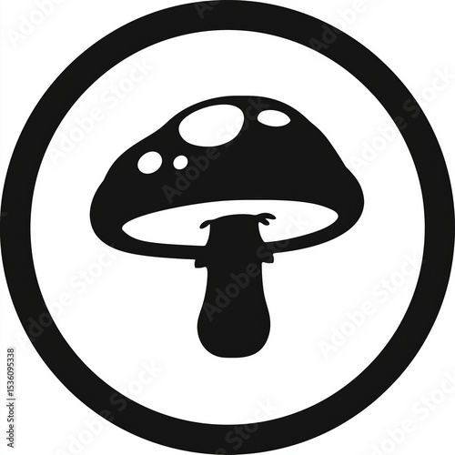 Bold mushroom icon stands within solid circle, expressing simplicity and ecological awareness through its clean, eye catching design