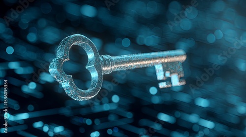 Key security element floating in digital blue background --ar 16:9 --v 7 Job ID: 457bfd6b-72b2-4496-a5af-dd48990f2d67