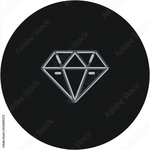 Gleaming diamond icon with dcbeadaface exudes elegance and sophistication, captured in sleek, modern circle against dark background