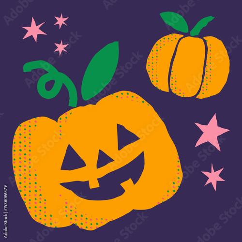 Retro Halloween pumpkins and jack-o’-lantern with dots