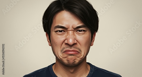 Portrait of a Man Showing Disgust: A Study in Human Emotion