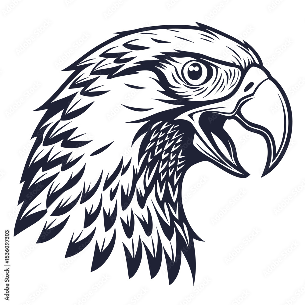 Fototapeta premium Detailed sketch of a majestic eagle shows intense gaze and sharp beak, a symbol of strength