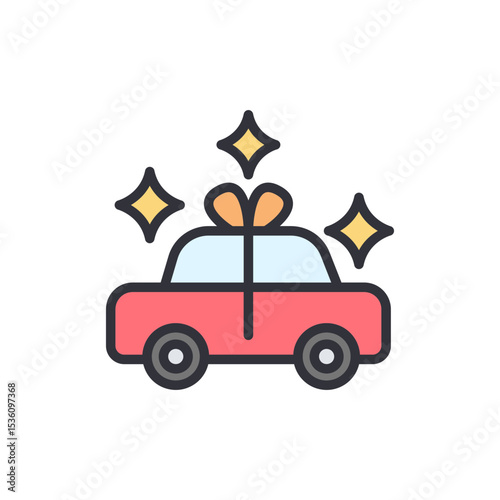 Shiny New Car As A Gift With A Bow On A Transparent Style
