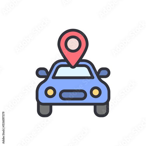 Stylized Car Illustration With Location Pin Icon Transportation Concept