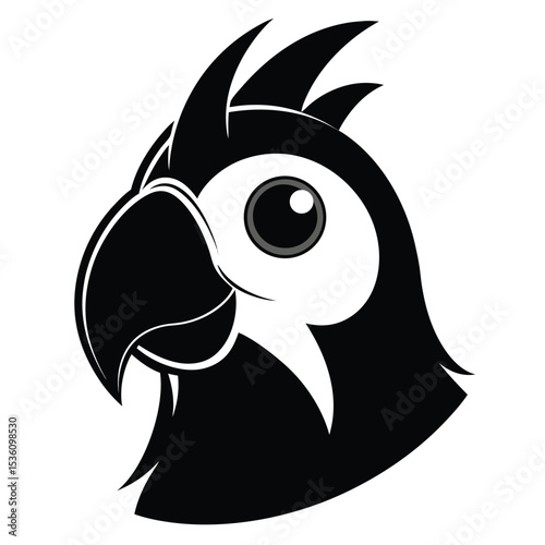 Dramatic monochromatic cockatoo portrait showcases striking feather detail and intense gaze forward
